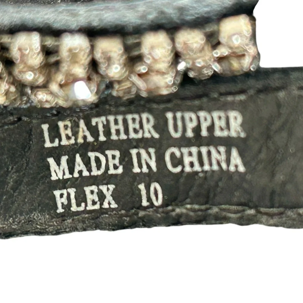 Yellow Box Black Sandals with Rhinestone Embellishments - Picture 7 of 12